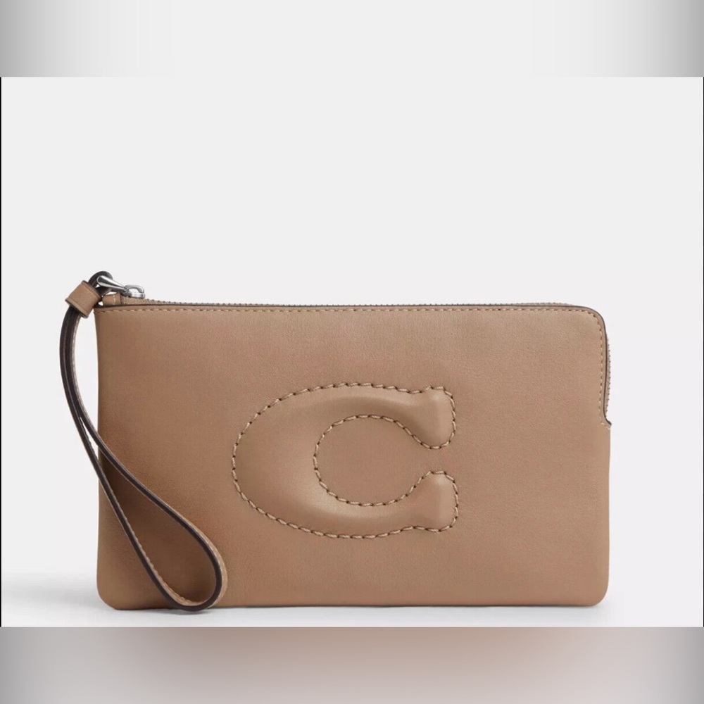 Coach Large Corner Zip Wristlet in Taupe